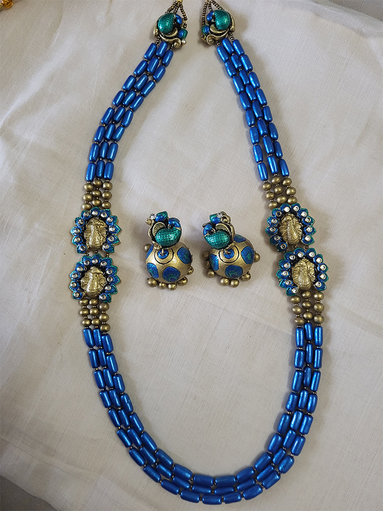 Blue Peacock Terracotta Set