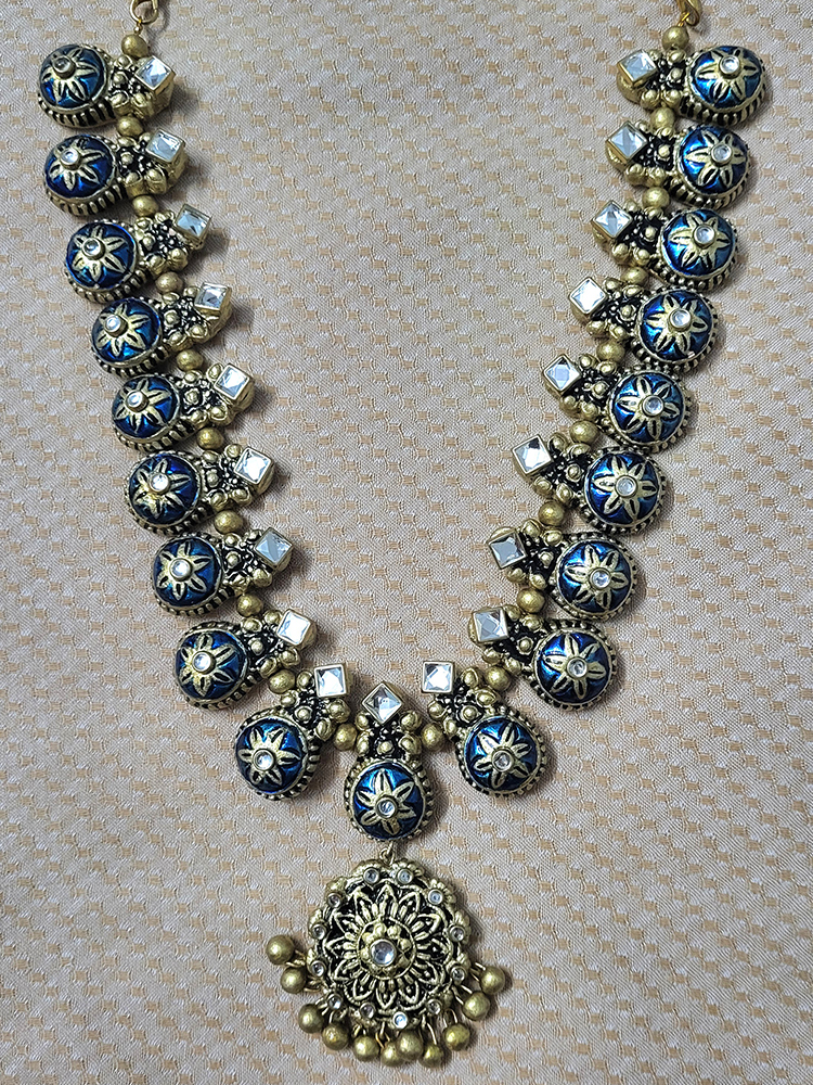 Blue Lotus Terracotta Necklace Set - Image 2