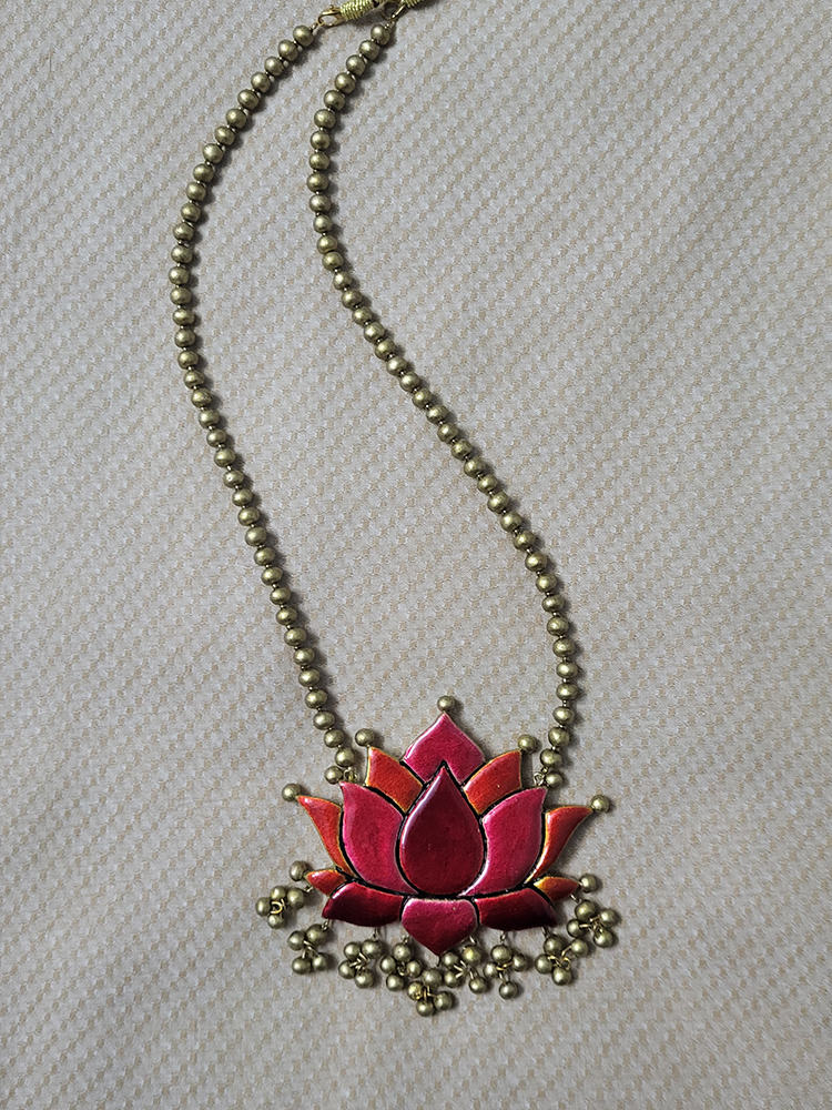 Pink Lotus Terracotta Jewellery Set - Image 2