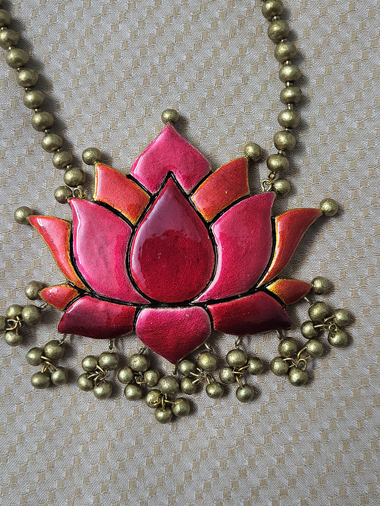 Pink Lotus Terracotta Jewellery Set - Image 3