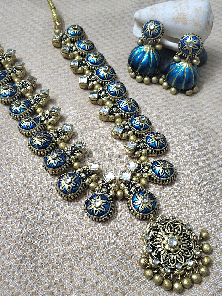 Blue Lotus Terracotta Necklace Set
