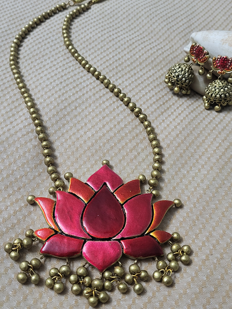 Pink Lotus Terracotta Jewellery Set