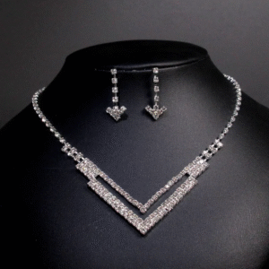 Silver V-Shaped Crystal Jewellery Set