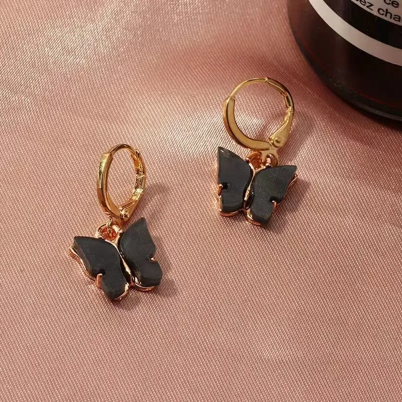 Black Butterfly Hoop Earrings
