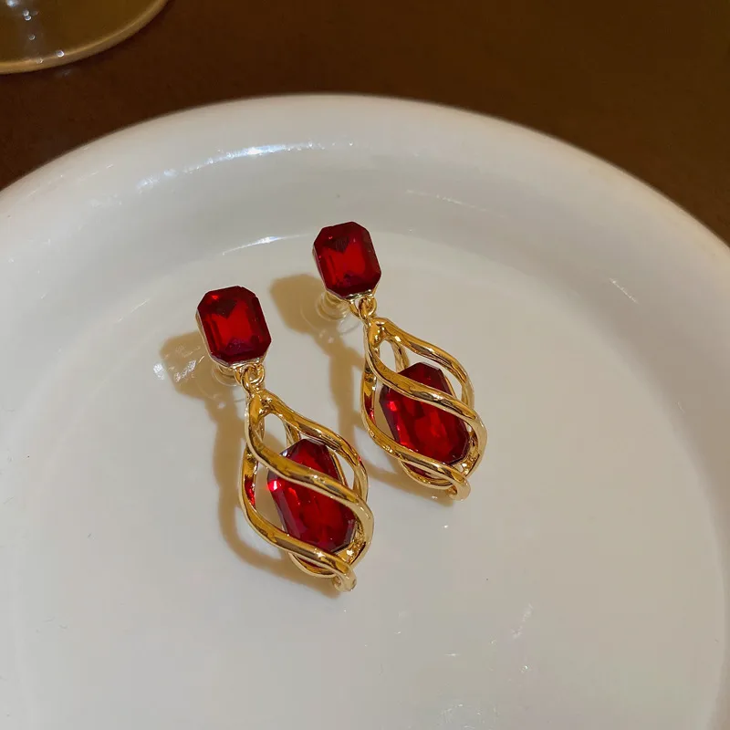 Red Crystal Twisted Drop Earrings