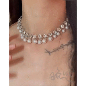 Crystal Pearl Droplet Choker Necklace