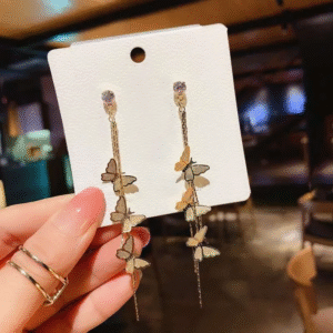 Golden Butterfly Cascade Drop Earrings