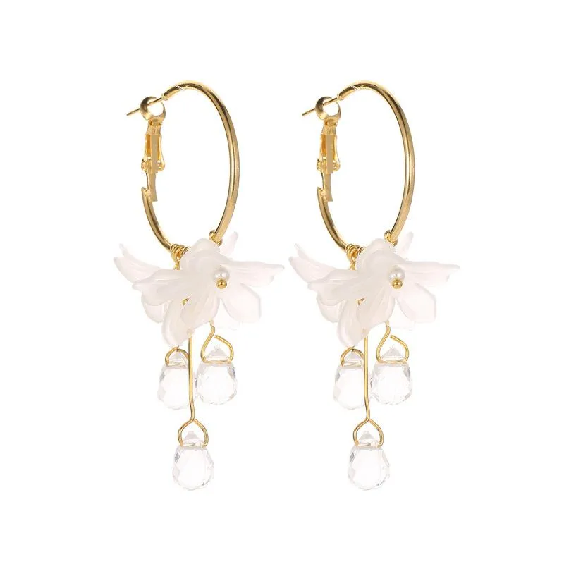 Floral Crystal Drop Hoop Earrings - Image 2