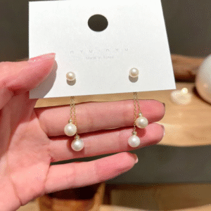 Elegant Dual-Drop Pearl Chain Earrings