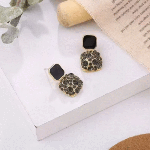 Black Stone Dual-Square Drop Earrings
