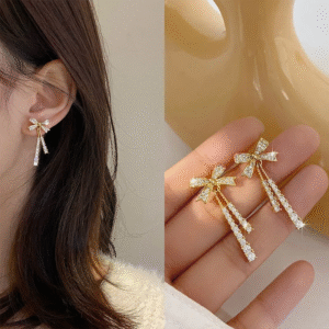Elegant Bow Crystal Drop Earrings