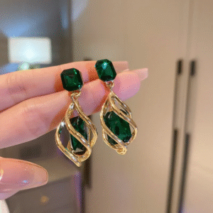 Emerald Twisted Frame Drop Earrings