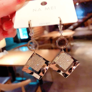Gold Metallic Sparkle Square Drop Earrings