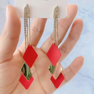 Red & Gold Geometric Layered Drop Earrings