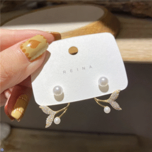 Dual Pearl Mermaid Tail Stud Earrings