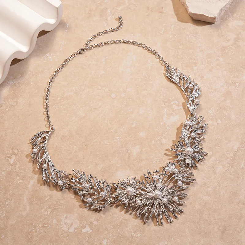Silver Floral Pearl Designer Necklace