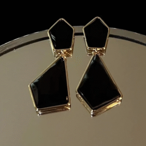 Black Geometric Statement Drop Earrings