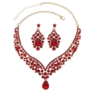 Ruby Red Stone Bridal Necklace Set