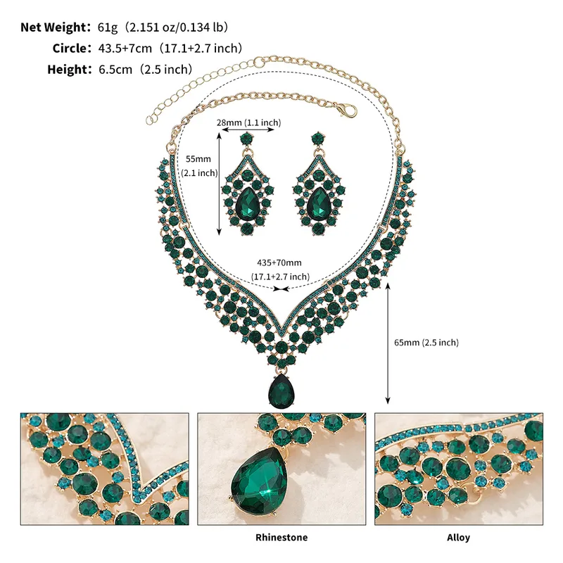 Emerald Green Stone Bridal Necklace Set - Image 3
