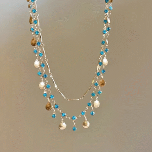 Ocean Blue Crystal Seashell Necklace & Bracelet – Trendy Beach Style Layered Party Wear Jewellery