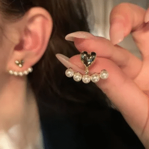 Dual-Layer Heart & Pearl Jacket Earrings