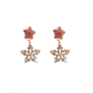 Pink Star & Snowflake Crystal Drop Earrings