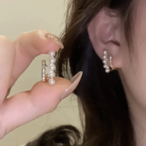 Pearl Hoop Earrings with Crystal Accent