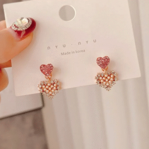 Pink Heart Pearl Drop Earrings