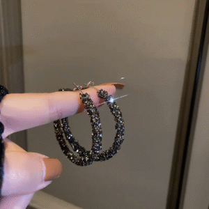 Black Crystal Hoop Earrings