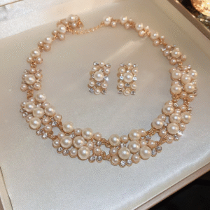 Layered Pearl & Crystal Bridal Necklace Set