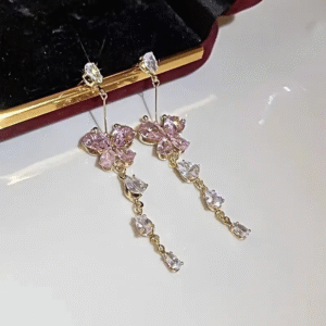 Pink Butterfly Crystal Drop Earrings