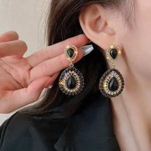 Black Teardrop Crystal Statement Earrings