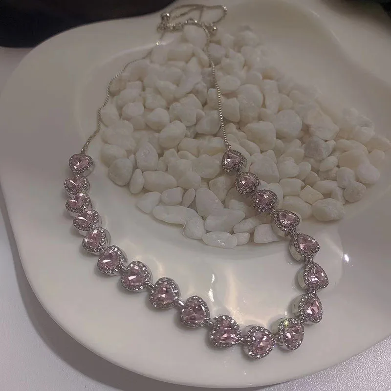 Pink Heart Crystal Necklace