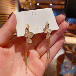 Elegant Floral Drop Earrings with Long Chain Tassels