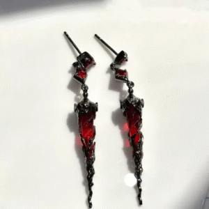 Gothic Red Crystal Dagger Earrings – Dark Aesthetic Statement Drop Earrings