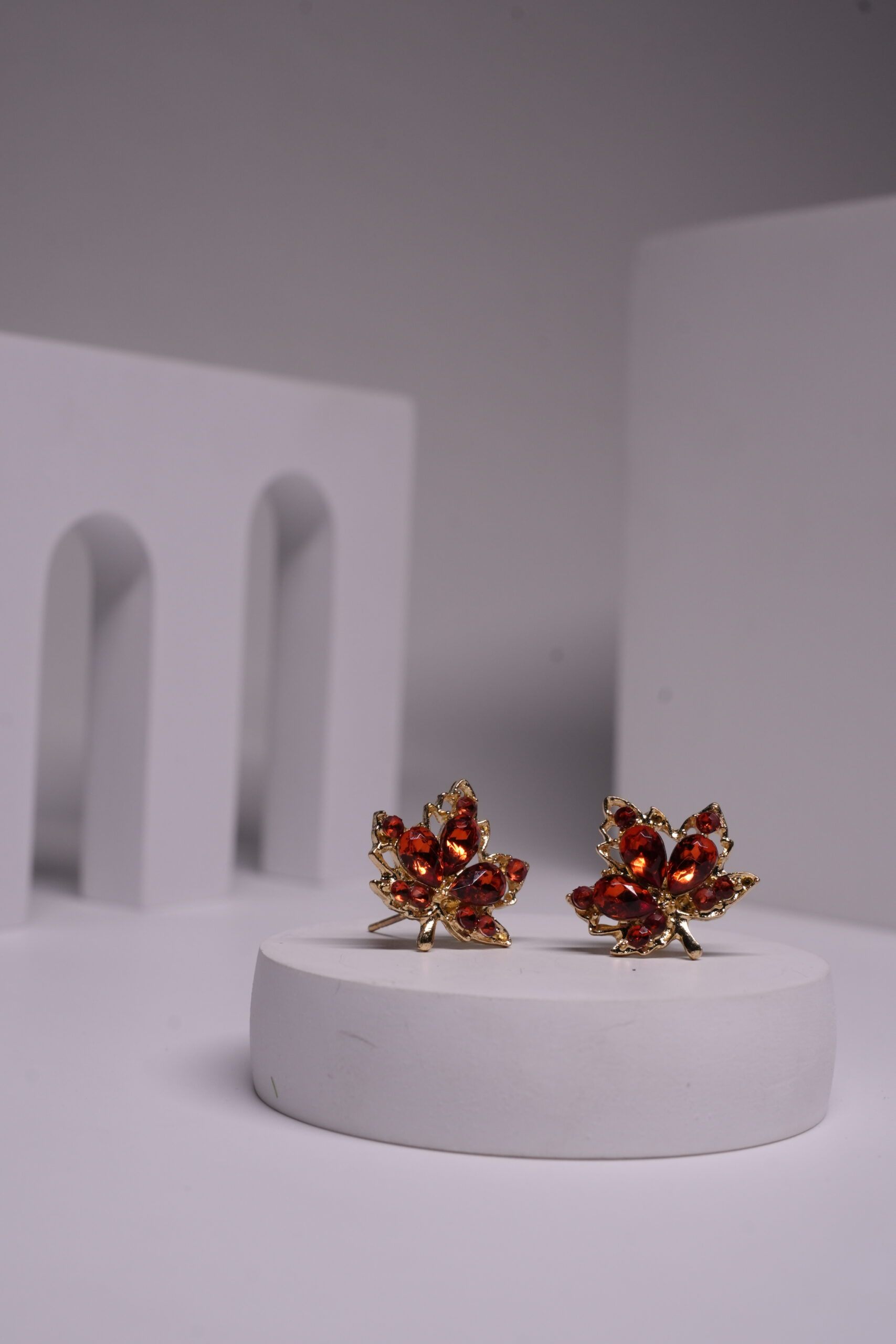 Red Maple Leaf Crystal Stud Earrings - Image 3