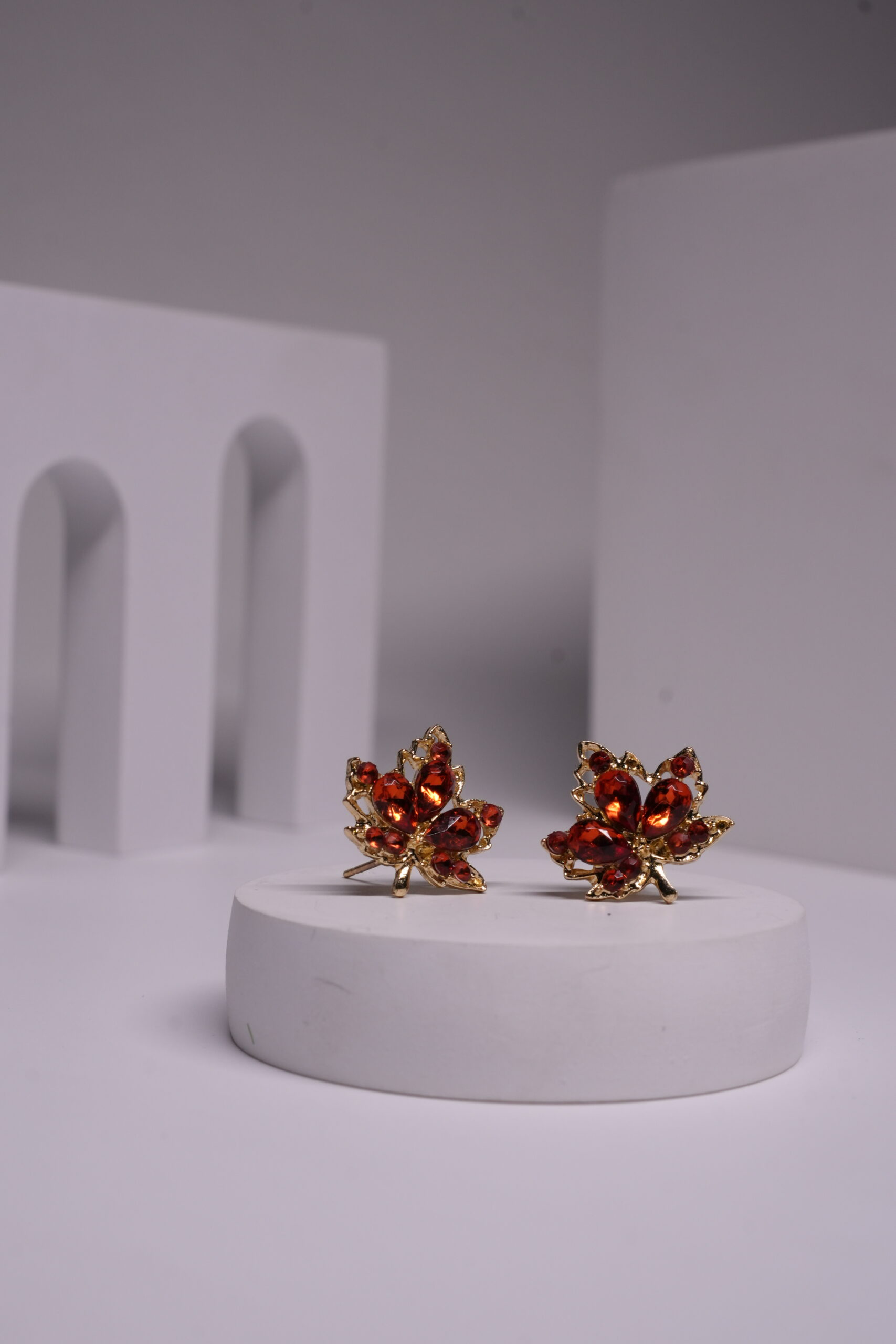 Red Maple Leaf Crystal Stud Earrings - Image 2