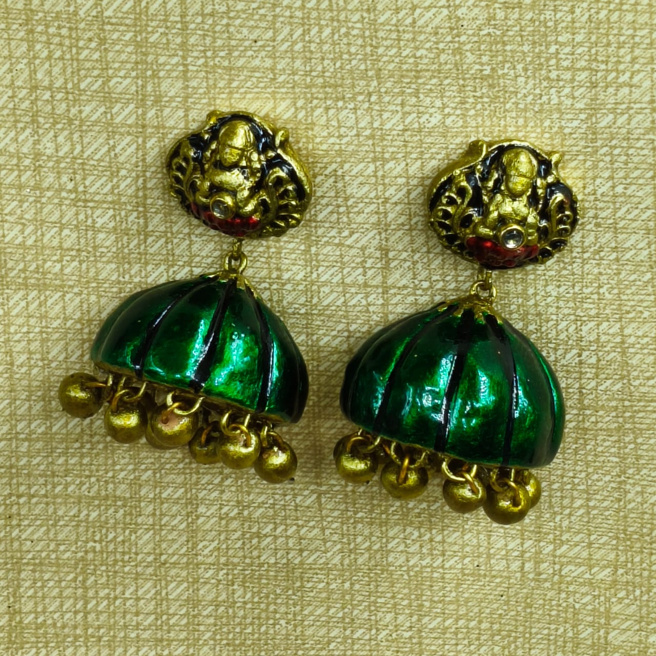 Green Lakshmi Terracotta Jewellery Set - Image 6