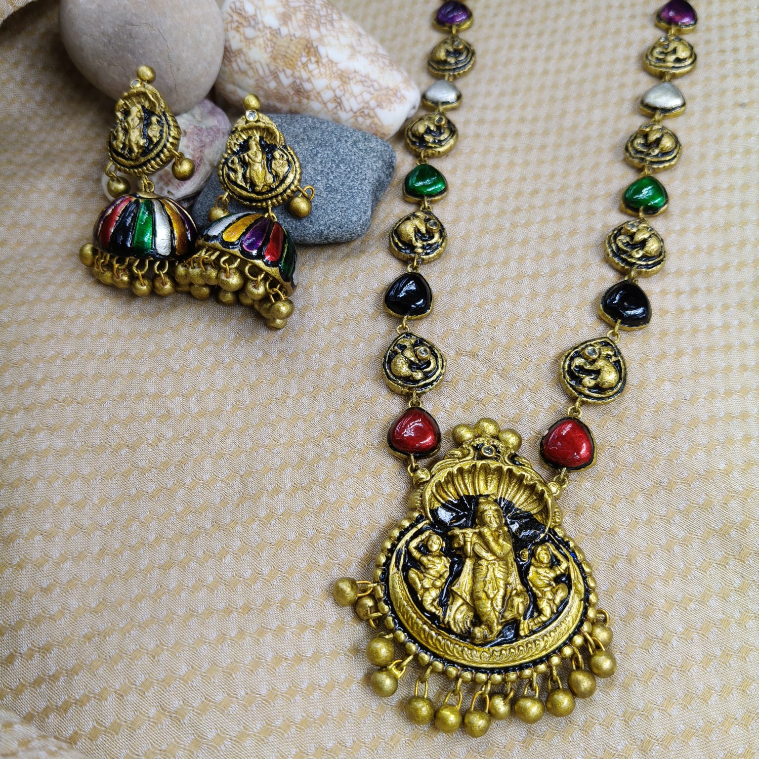 Multi-Color Goddess Terracotta Jewellery Set - Image 4
