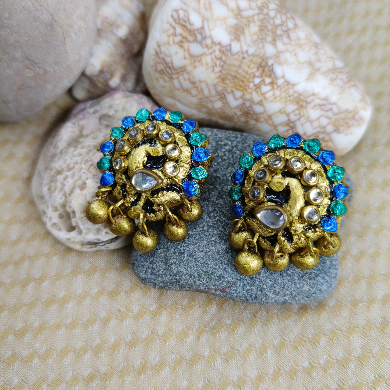 Blue Peacock Terracotta Jewellery Set - Image 7