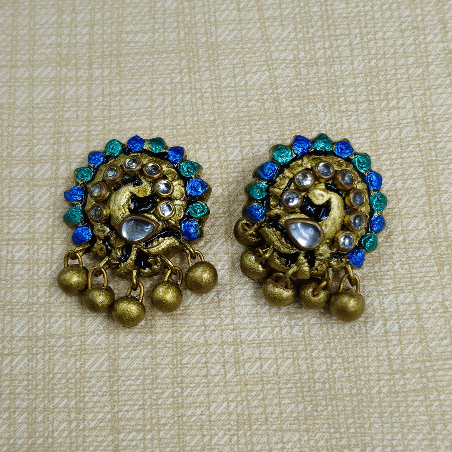 Blue Peacock Terracotta Jewellery Set - Image 6