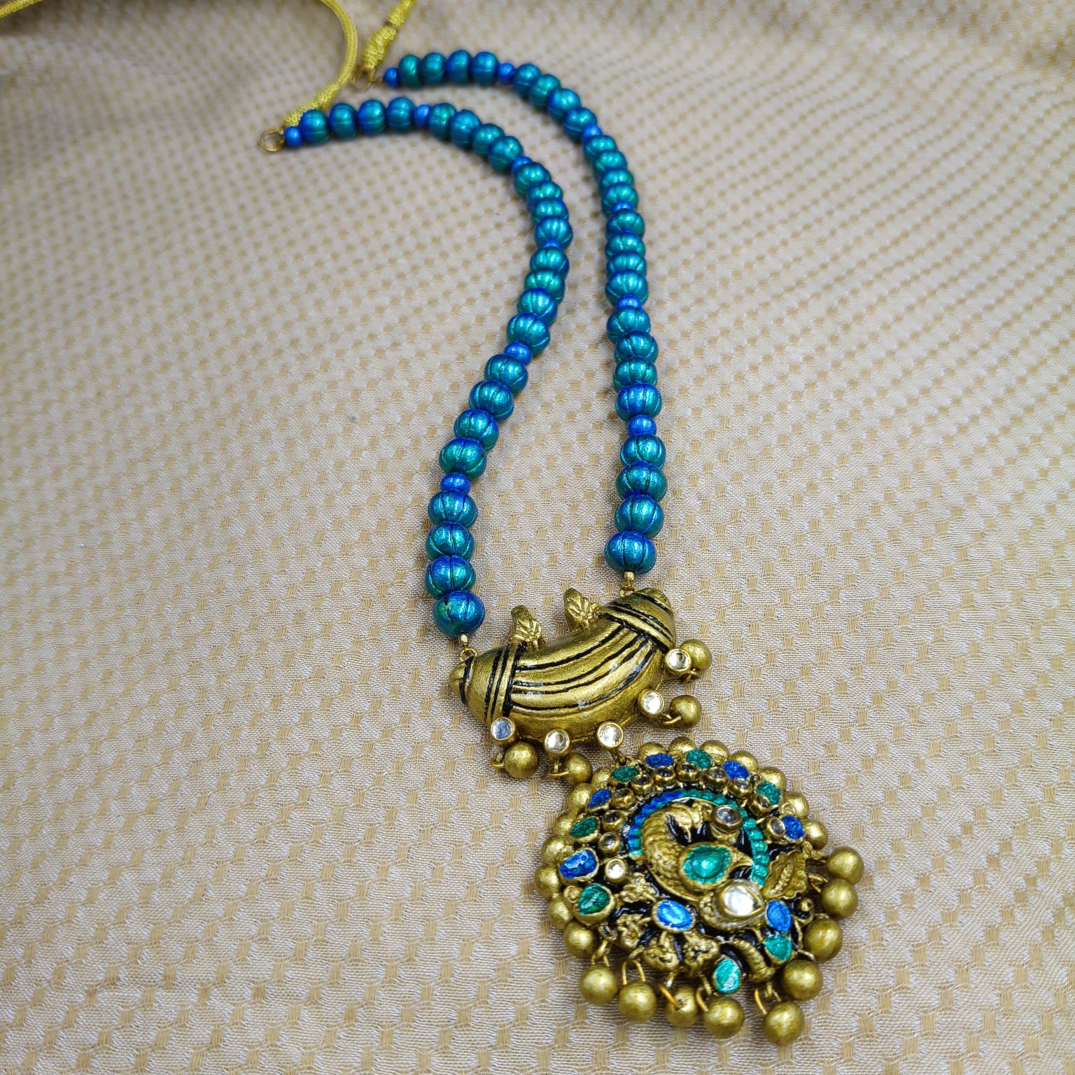 Blue Peacock Terracotta Jewellery Set - Image 2