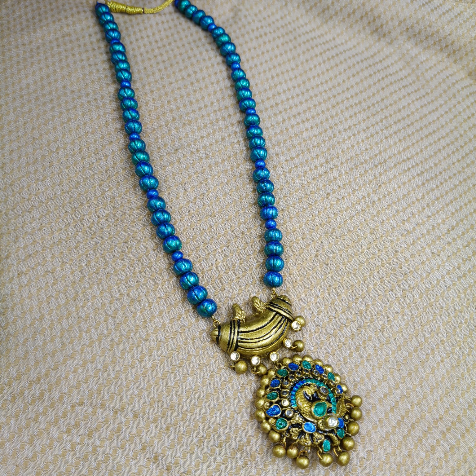 Blue Peacock Terracotta Jewellery Set - Image 4