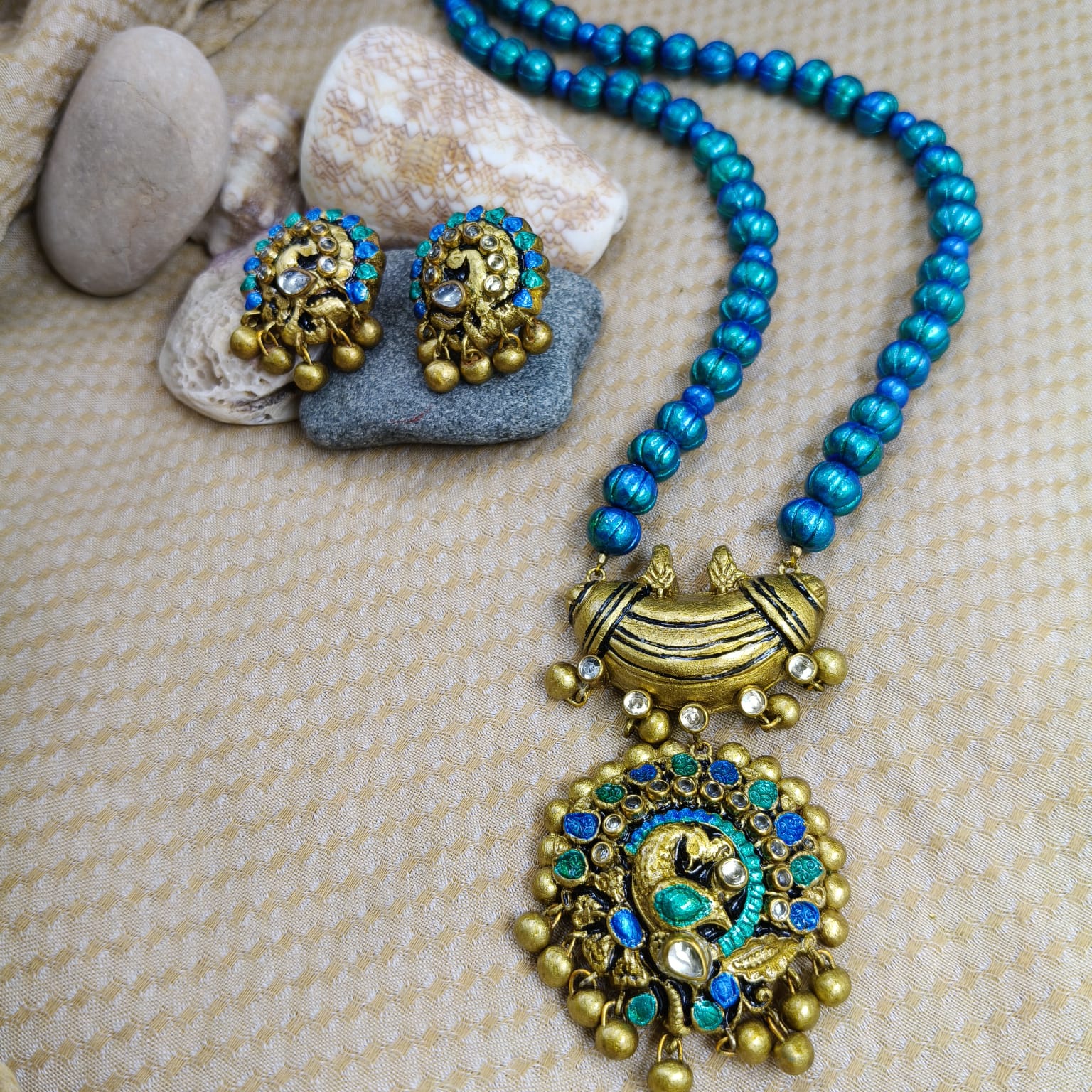 Blue Peacock Terracotta Jewellery Set