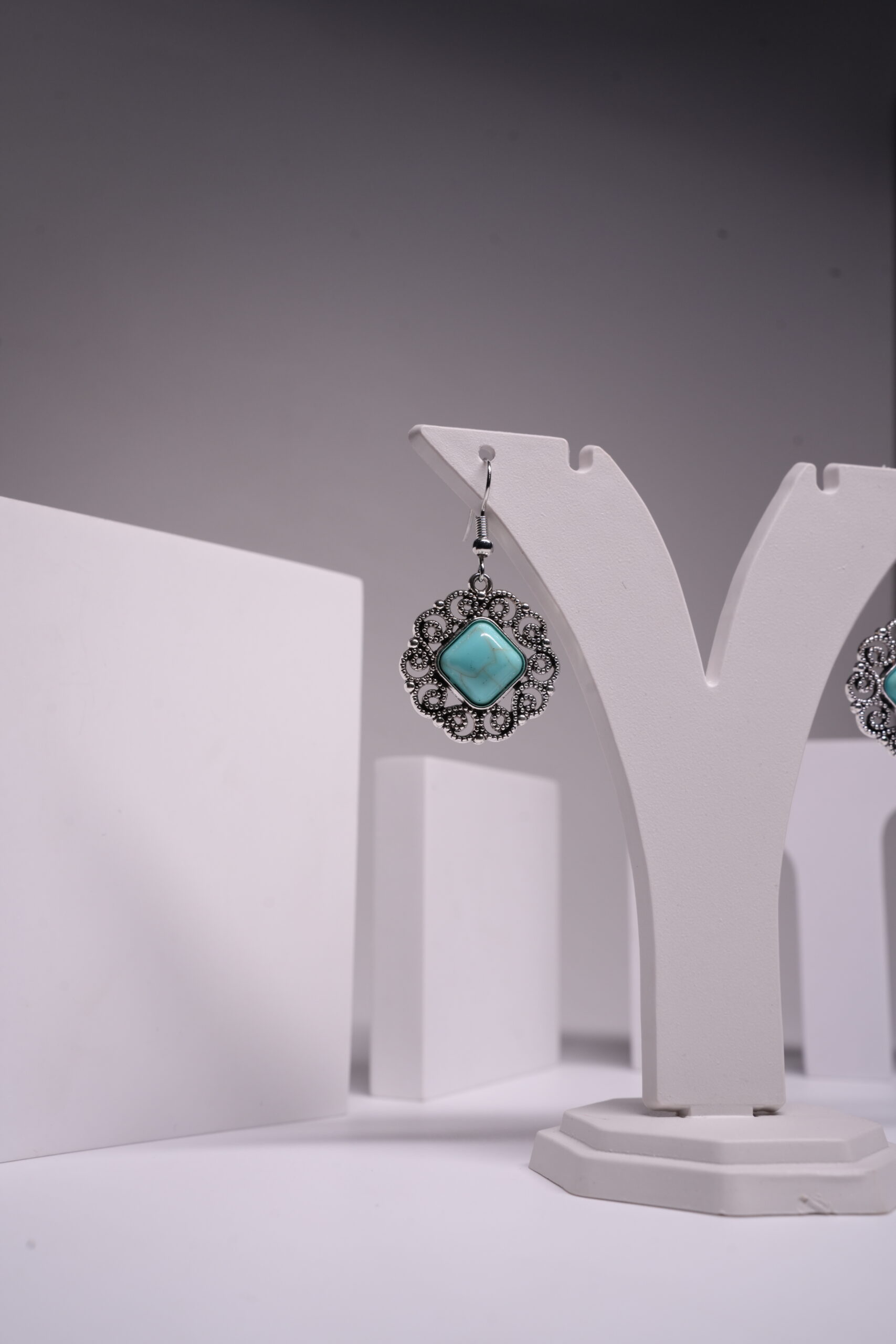 Retro Water Droplets Plating Alloy turquoise Drop Earrings - Image 3