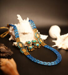 Royal blue peacock beaded necklace set with matching traditional jhumka earrings