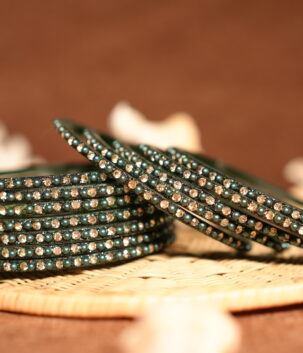 Dark green pearl and diamond stone bangle set of 6 pieces — d2dazzle.com