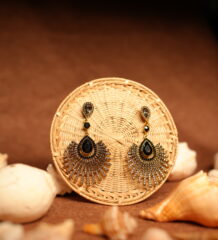 Black Crystal Sunburst Fan Drop Earrings with CZ Accents – D2Dazzle