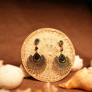 Black Crystal Sunburst Fan Drop Earrings with CZ Accents – D2Dazzle
