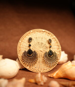 Black Crystal Sunburst Fan Drop Earrings with CZ Accents – D2Dazzle